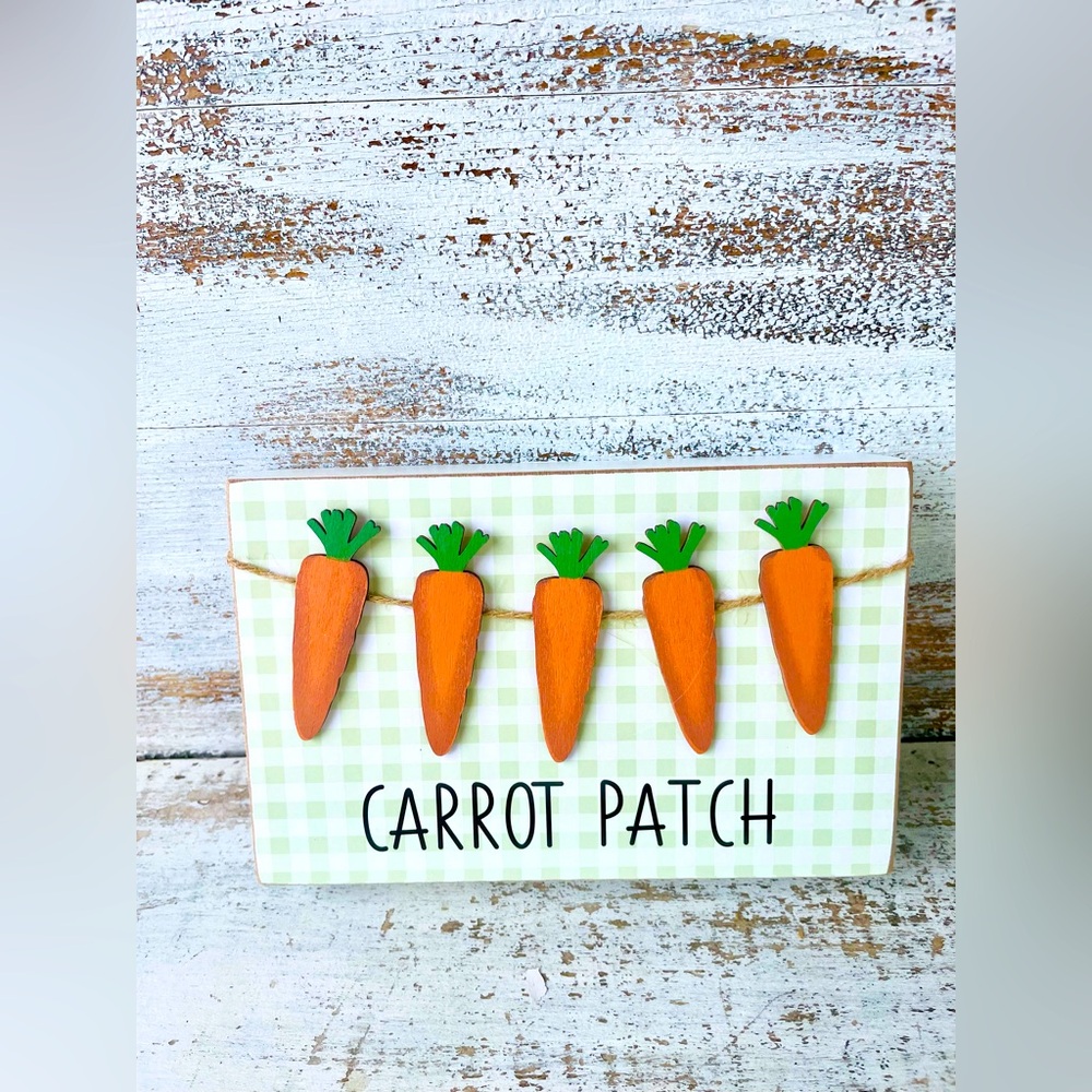 *Carrot Patch Green & White Gingham Check Box Sign